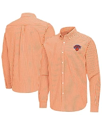 Antigua Men's Orange New York Knicks Ellis Woven Tri-Blend Button-Down Shirt
