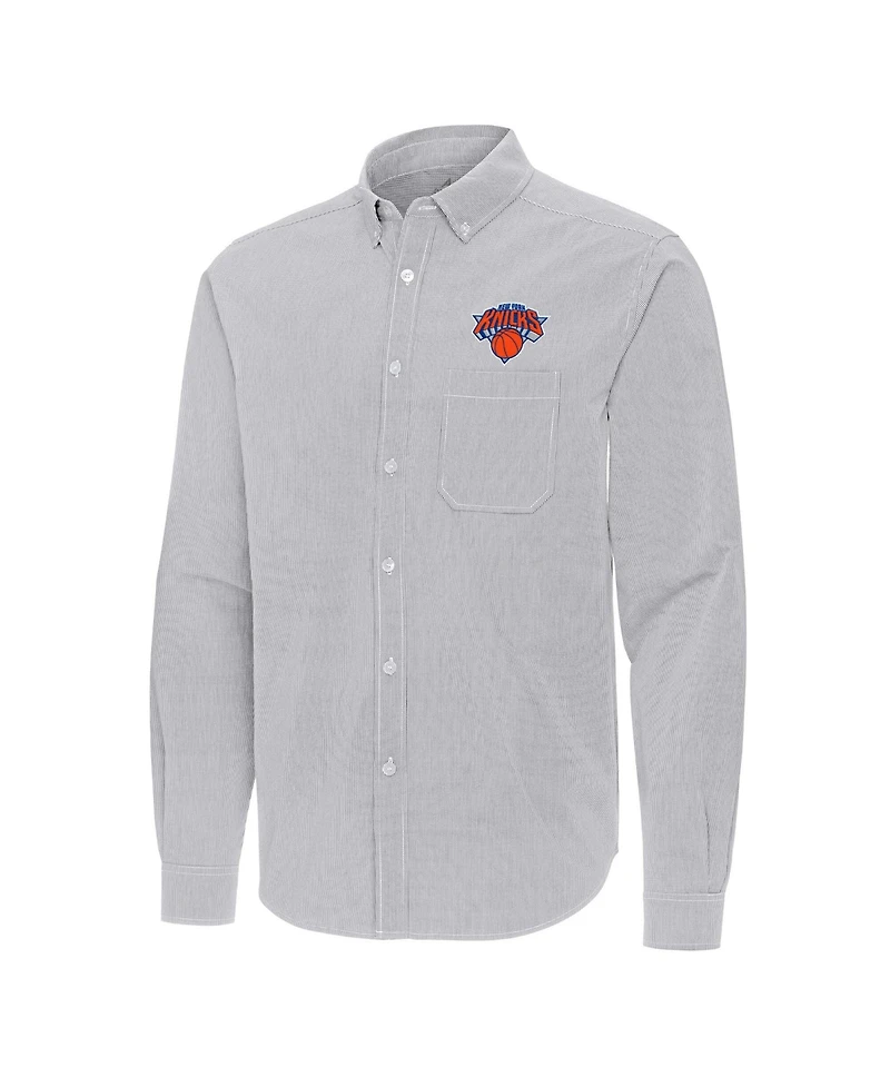 Antigua Men's New York Knicks Porter Woven Long Sleeve Button-Down Shirt