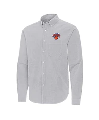 Antigua Men's New York Knicks Porter Woven Long Sleeve Button-Down Shirt