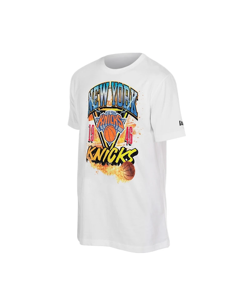 New Era Men's White York Knicks Lifestyle Capsule Basketball on Fire T-Shirt