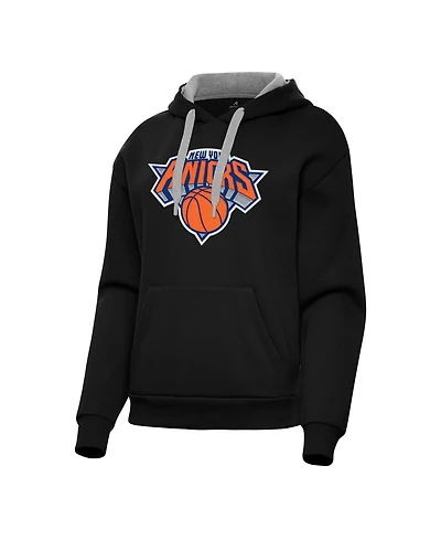 Antigua Women's Black New York Knicks Victory Pullover Hoodie
