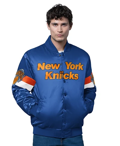 Starter Men's Blue New York Knicks Triple Option Varsity Full-Snap Satin Jacket