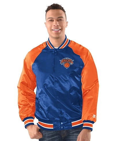 Starter Men's Blue/Orange New York Knicks Inductee Raglan Full-Snap Varsity Jacket