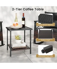 Sugift Rocking Bistro Set Pe Rattan Rocker Chairs with Acacia Wood Top Table