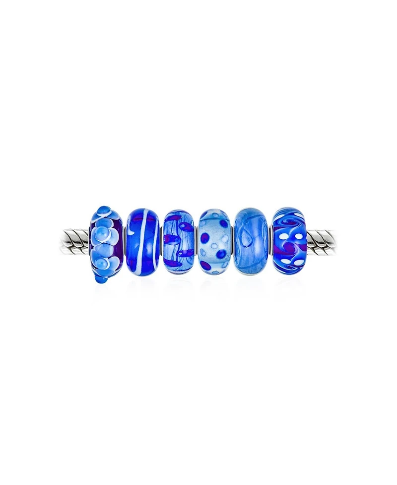 Bling Jewelry Mixed Set Floral Murano Glass Flower Charm Bead Sterling Silver Core For Bracelet