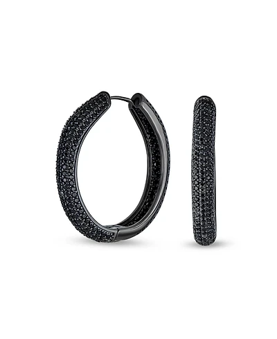 Bling Jewelry Cubic Zirconia Pave Large Inside Out Statement Cz Hoop Earrings Black Plated 1.5" Dia
