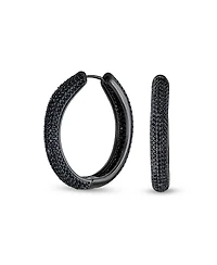 Bling Jewelry Cubic Zirconia Pave Large Inside Out Statement Cz Hoop Earrings Black Plated 1.5" Dia