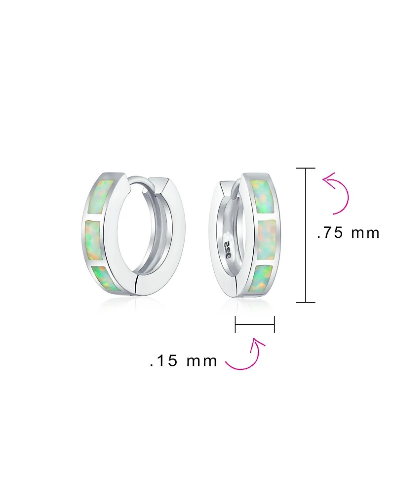 Bling Jewelry Created Opal Inlay Iridescent Huggie Small Hoop Earrings .925 Sterling Silver