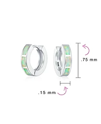 Bling Jewelry Created Opal Inlay Iridescent Huggie Small Hoop Earrings .925 Sterling Silver
