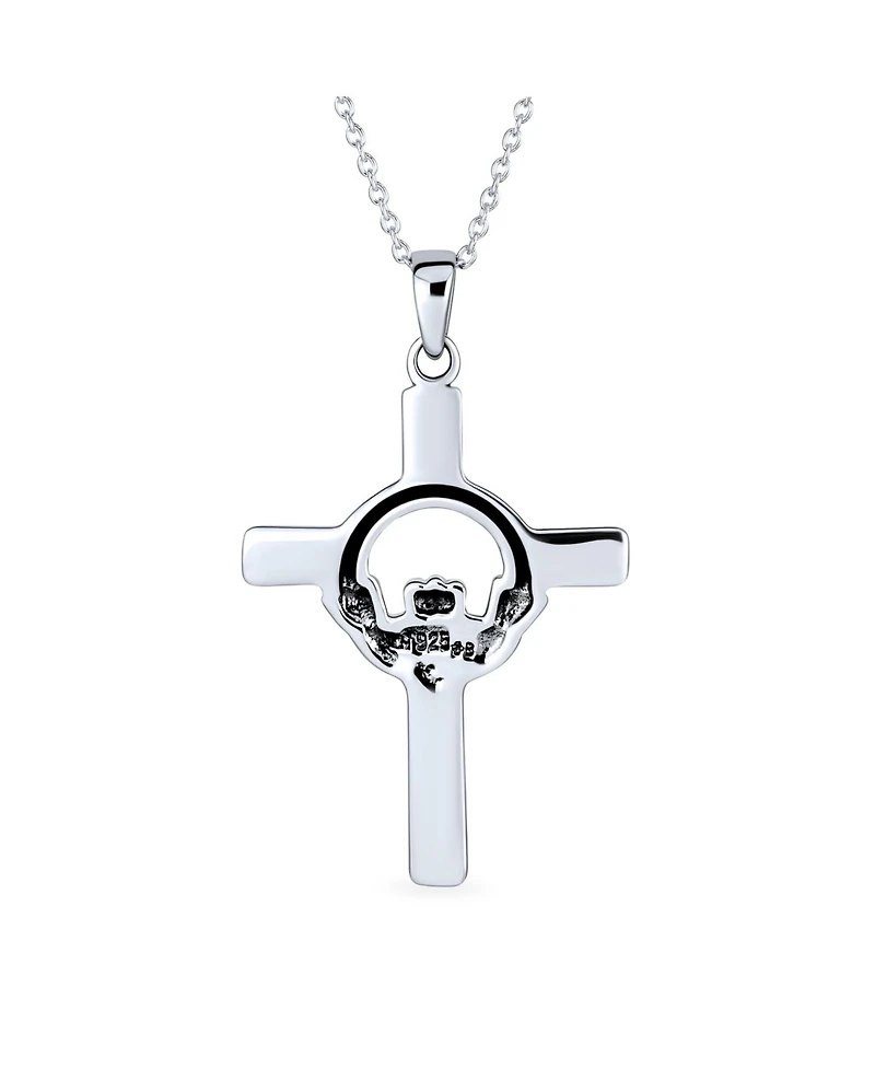 Bling Jewelry Celtic Claddagh Cross Pendant Necklace Trinity Love Knot Oxidized .925 Sterling Silver