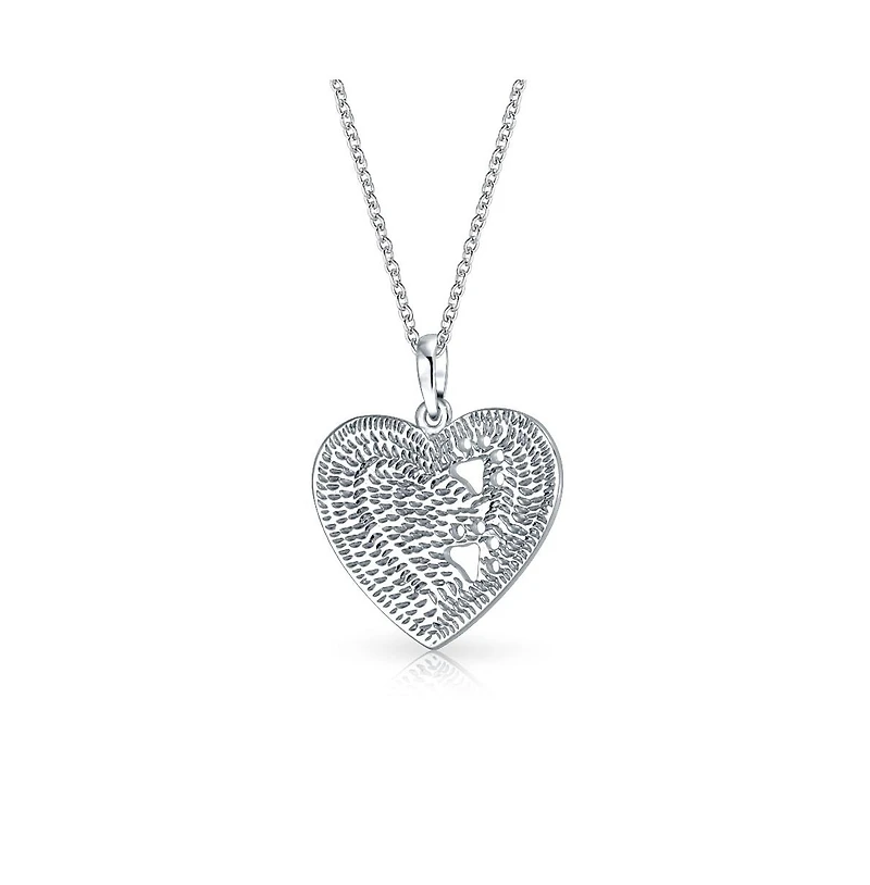 Bling Jewelry Paw Print Heart Shape Pendant Necklace Animal Lover Pet Dog Cat .925 Sterling Silver