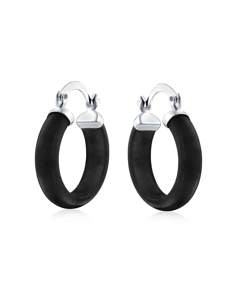 Bling Jewelry Classic Stone Turquoise Onyx Round Tube Hoop Earrings .925 Sterling Silver .75 Inch Diameter