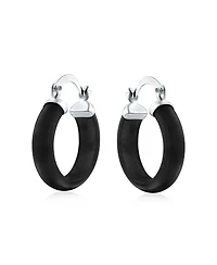 Bling Jewelry Classic Stone Turquoise Onyx Round Tube Hoop Earrings .925 Sterling Silver .75 Inch Diameter