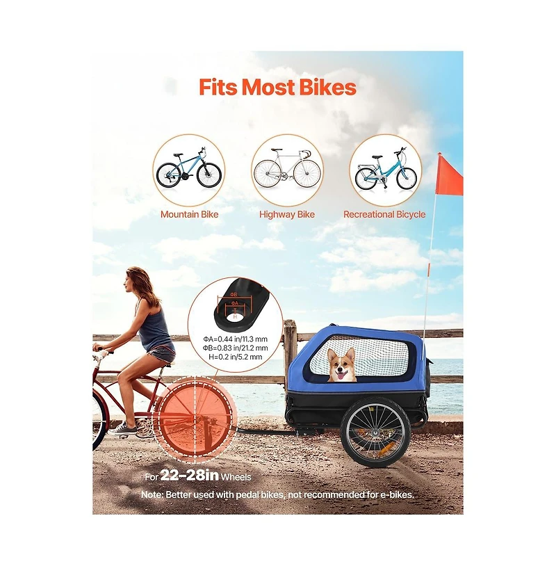 Ruie Foldable Pet Bike Trailer 88 lb Capacity 31 in Cabin Quick Connect Coupler