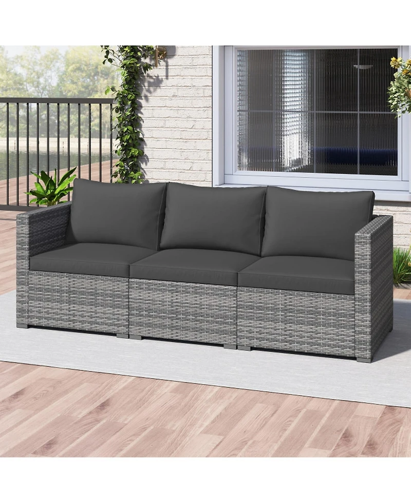 Gouun 3-Piece Modular Patio Sectional Sofa Set with Woven Rattan and Soft Cushions