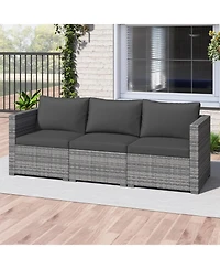 Gouun 3-Piece Modular Patio Sectional Sofa Set with Woven Rattan and Soft Cushions