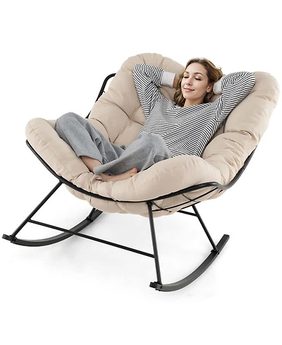 Gouun Oversized Rocking Egg Chair with 6.5 in Thick Padded Cushion for Patio and Porch