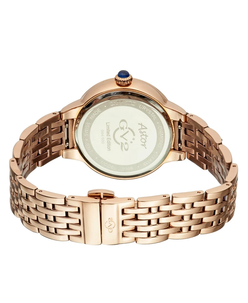GV2 by Gevril Women's Astor Swiss Quartz Diamond Ip Stainless Steel Bracelet Watch