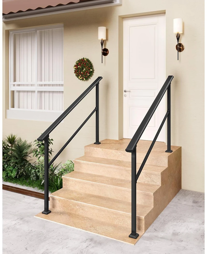 gaomon 2-Pack Adjustable Metal Hand Rails for Outdoor Steps 4-Step Stair Railing Kit Weatherproof and Comfortable Grip for Concrete