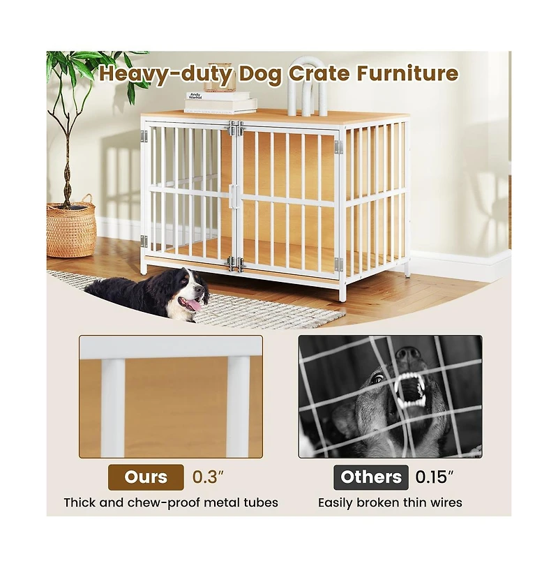 Ruie Dual-Door Dog Crate End Table with Chew-Resistant Metal Frame