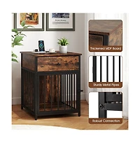 Ruie Wooden Dog Crate Side Table with Storage Drawer and Usb Charging Station
