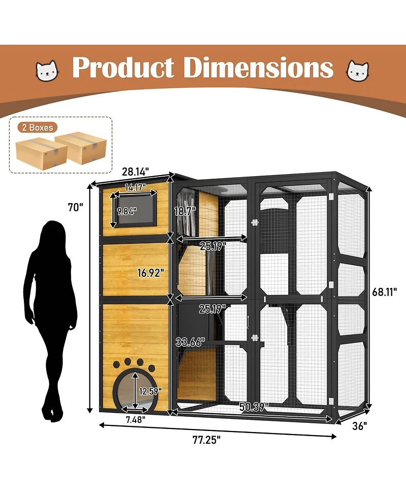 6thdruple Large Outdoor Cat Catio, 4-Tier Enclosure with Lofts, Window Access, Weatherproof House