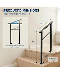 gaomon 2-Step Outdoor Stair Handrail Kit Aluminum and Iron Construction Adjustable Angle Easy Diy Installation with All Hardware