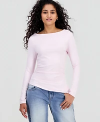 Madden Girl Juniors' Ruched Boat Neck Long Sleeve Top