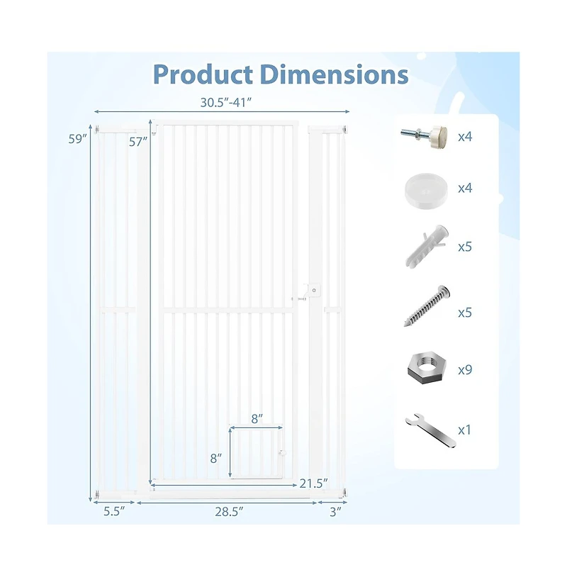 Ruie 59 in Extra Tall Pet Gate with Adjustable Width and Dual Lockable Doors