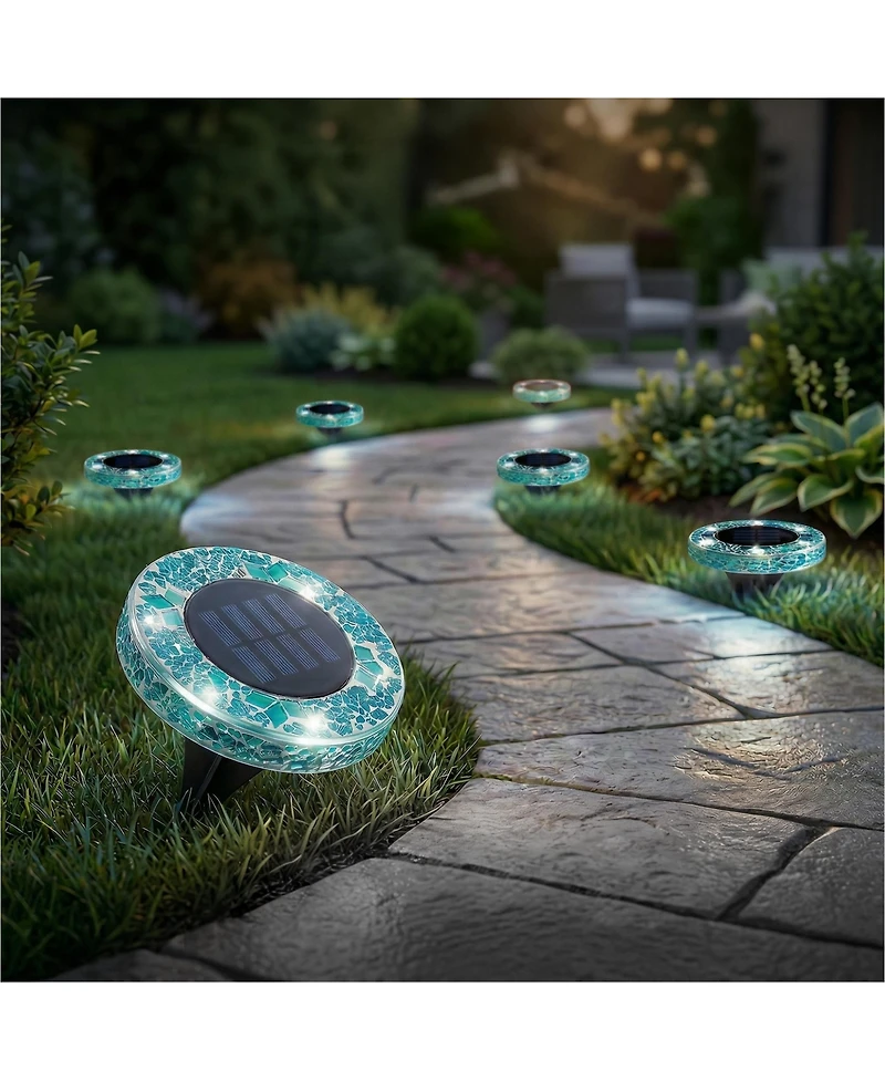 Bell + Howell Mosaic Disk Lights Solar Powered 6 Led Weather Resistance Path 4-Piece