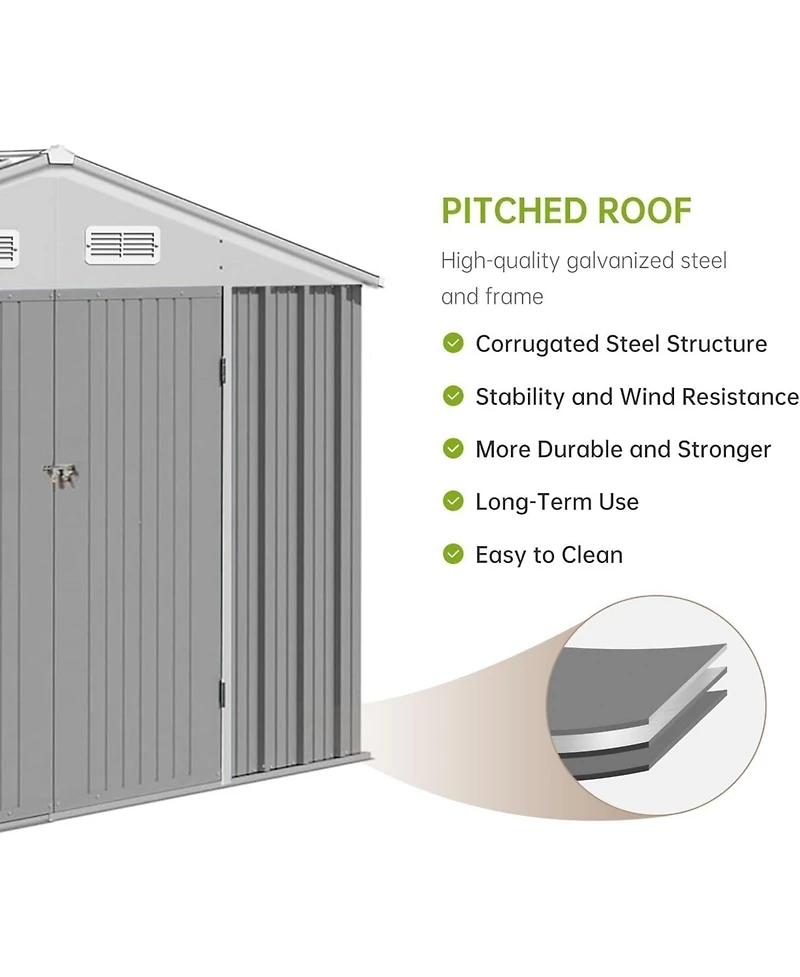 GarveeLife Waterproof Outdoor Metal Storage Shed Kit With Updated Frame Structure And Lockable Double Door For Backyard Garden Patio Use