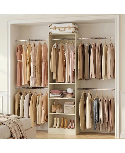 Aheaplus 5-10Feet Closet System with 5 Hanging Rods and Shelves, Expandable Organizer for Bedroom