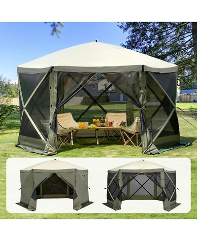 Cozito Pop Up Screen Gazebo Tent, 12 x 12 feet 6-Sided Canopy with Mesh Windows