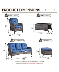 Pocassy 6 Pieces Outdoor Patio Furniture Set Wicker Sectional Sofa with 2 Chairs,Ottomans,Coffee Table