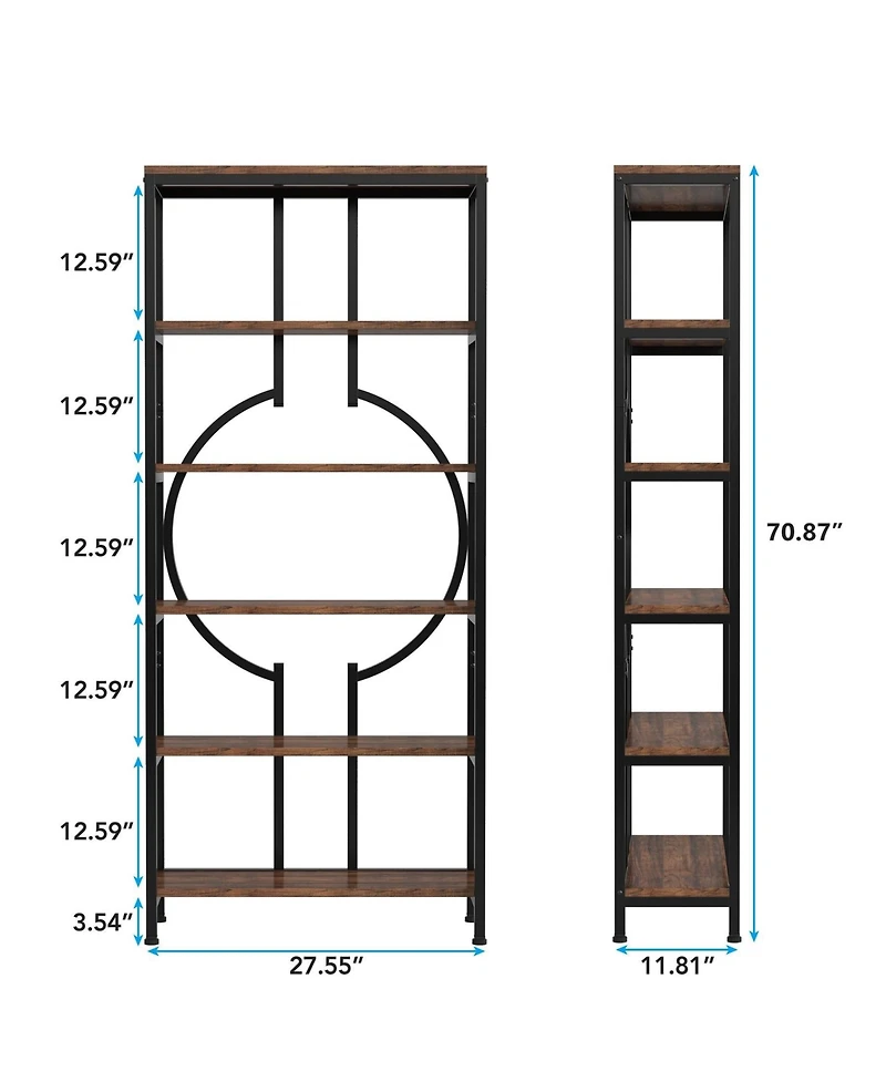 Slickblue 6 Tier Industrial Bookshelf with Open Display Storage Shelves