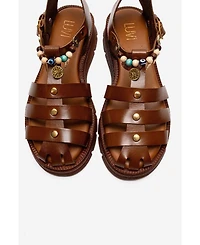 Forever & Always Shoes Women's Solis Leather Beaded Sandal