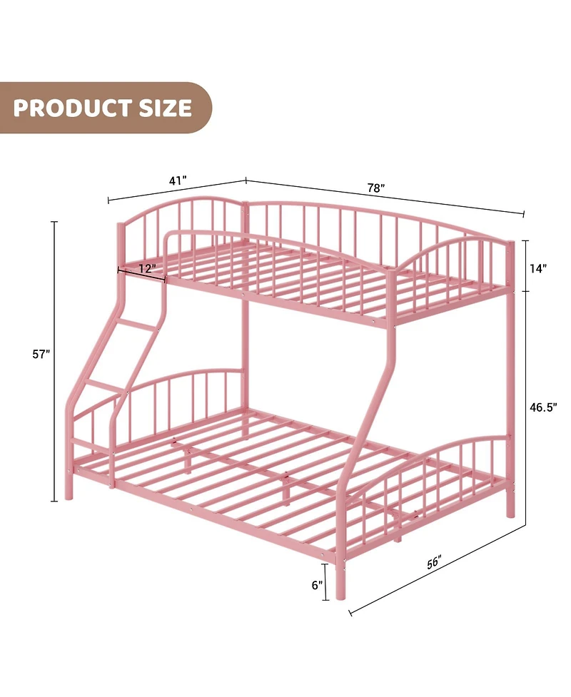 homfan Heavy Duty Twin Over Full Metal Bunk Bed - Space-Saving Steel Frame, Arched Guardrail, Sturdy Slats, Ladder, Noise-Free