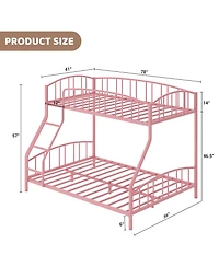 homfan Heavy Duty Twin Over Full Metal Bunk Bed - Space-Saving Steel Frame, Arched Guardrail, Sturdy Slats, Ladder, Noise-Free