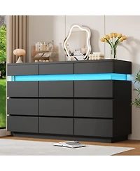 gaomon 59" 12 Drawer Dresser with Led Lights, Wooden Storage Cabinet, Handle-Free, Anti-Tipping, for Bedroom