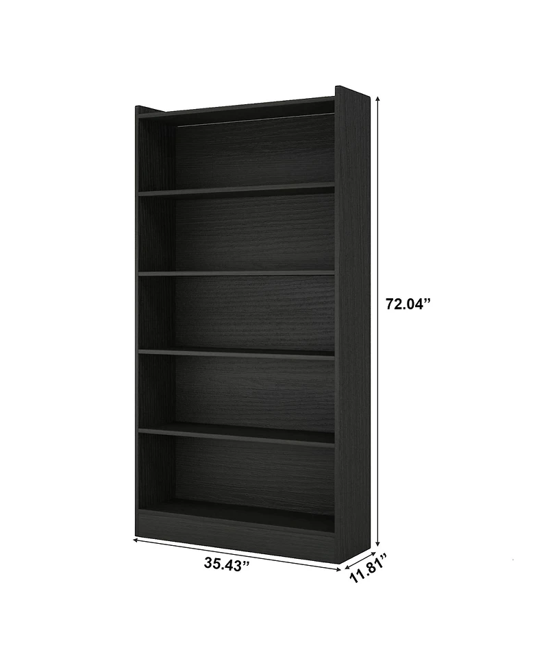 Slickblue 5 Shelf Wood Bookcase with Open Storage for Bedroom or Living Room