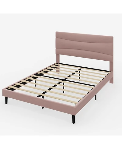 gaomon Queen Upholstered Bed Frame with Soft Pink Padded Headboard, Metal Slat Support, Noise-Free, Heavy-Duty