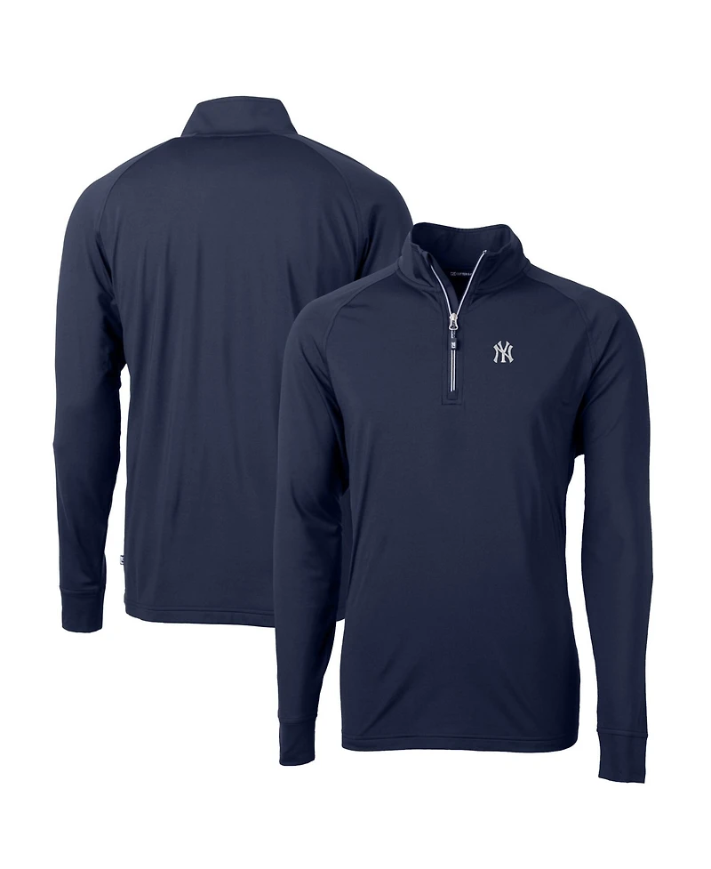 Cutter & Buck Men's Navy New York Yankees Big Tall Adapt Eco Knit Stretch Quarter-Zip Pullover Sweatshirt
