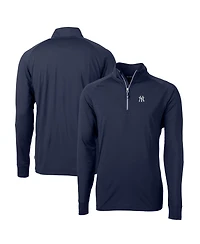 Cutter & Buck Men's Navy New York Yankees Big Tall Adapt Eco Knit Stretch Quarter-Zip Pullover Sweatshirt