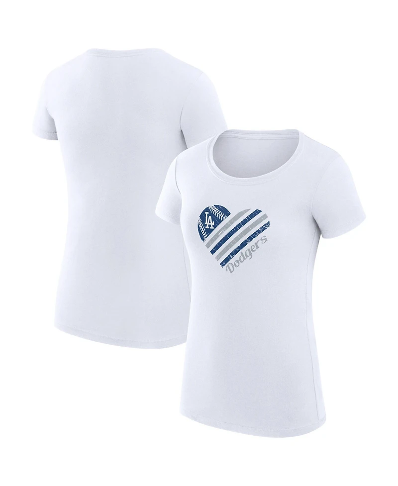 G-iii 4Her by Carl Banks Women's White Los Angeles Dodgers Super-Slim Fit Lightweight Heart Graphic T-Shirt
