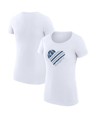 G-iii 4Her by Carl Banks Women's White Los Angeles Dodgers Super-Slim Fit Lightweight Heart Graphic T-Shirt