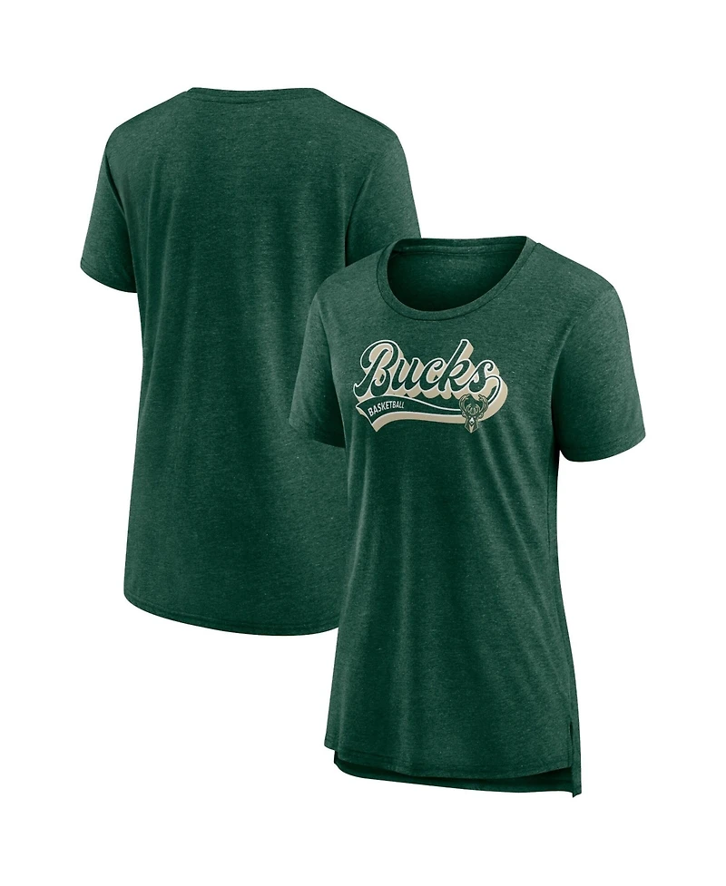 Fanatics Women's Hunter Green Milwaukee Bucks League Leader Tri-Blend T-Shirt