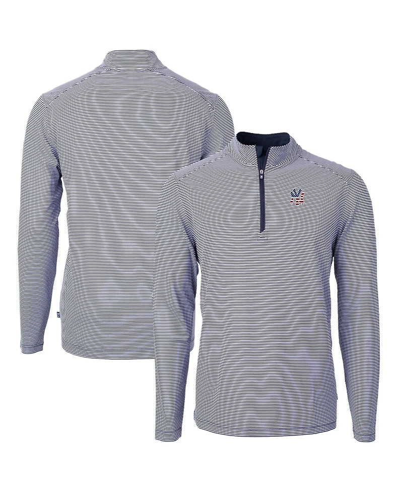 Cutter & Buck Men's Navy New York Yankees Americana Logo Virtue Eco Pique Stripe Quarter-Zip Pullover Sweatshirt