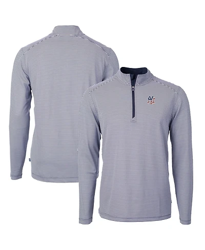 Cutter & Buck Men's Navy New York Yankees Americana Logo Virtue Eco Pique Stripe Quarter-Zip Pullover Sweatshirt