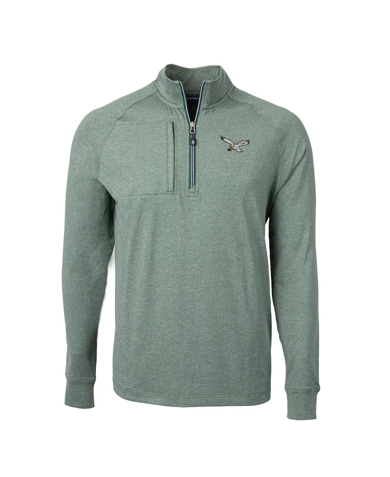 Cutter & Buck Men's Heather Green Philadelphia Eagles Adapt Eco Knit Heathered Quarter-Zip Pullover Sweatshirt