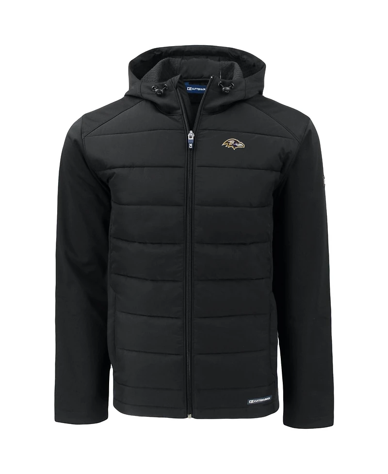 Cutter & Buck Men's Black Baltimore Ravens Evoke PrimaLoft Hybrid Eco Softshell Full-Zip Hooded Jacket